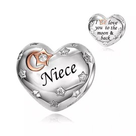 iLove Charm 925 Sterling Silver Charm I Love You To The Moon And Back Heart Bead for Niece Jewellery Love Gift