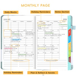 2026 Planner, A5 (5.6"x 8.5") Planner 2026 Jan-Dec, Monthly/Weekly/Daily Tabs with Contacts & Holidays, PU Leather Cover & 100gsm Paper, Organizer for School and Business Supplies (Sage Green)