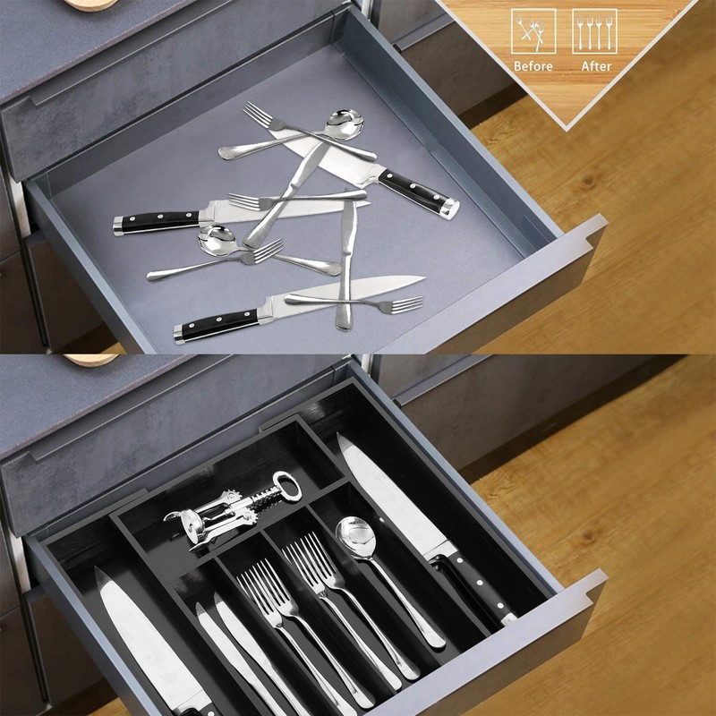 VaeFae Bamboo Silverware Organizer, Expandable Kitchen Drawer Organizer for Cutlery,