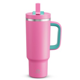 ENCOOL 40 oz Tumbler with Handle and Straw: Stainless Steel Insulated Tumbler Keeps Cold for 24 Hours, Leakproof Travel Cup Fits in Cup Holder and BPA-Free,Light Crimson
