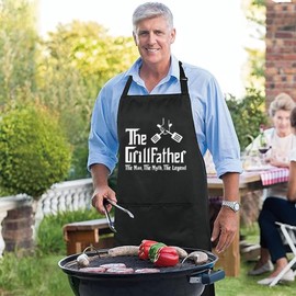 Funny Aprons for Men The Grillfather Chef BBQ Aprons with 2 Pockets, Birthday Father’s Day Gifts for Cooking Dad, Husband
