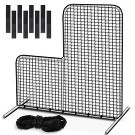 Vincreem Replacement Baseball L Screen Net 7 x 7 ft Netting Protective Portable Pitching L Screen Safety Netting 45 Ply 42 Inch Cut Out, Net Only, No Frame Included, Black