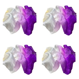 SVPMECN Belly Dance Faux Silk Veil Fans,4 Pairs Long Fans Veils,Artificial Silk Fan,Long Folding Fans,Handmade Belly Dance Silk Fans for Dancer Art Performance (White-Purple)