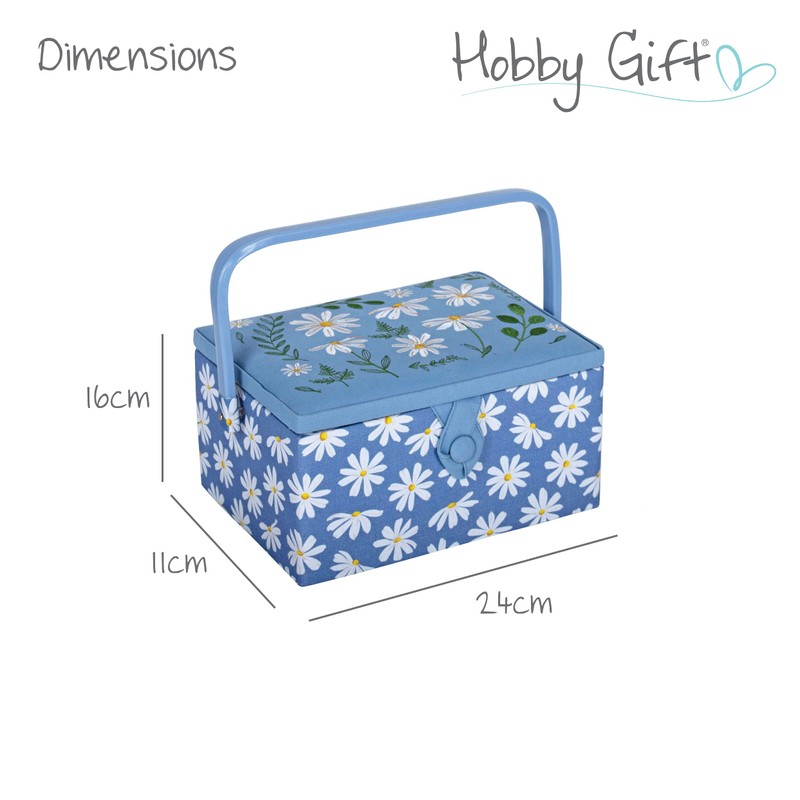Hobby Gift Medium Embroidered Denim Daisy Sewing Box