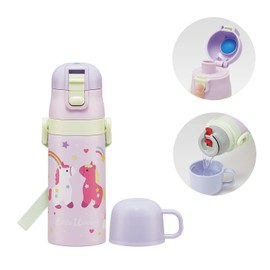 Skater SKDC3-A Children's Stainless Steel Water Bottle, 2-Way Direct Drinking, 14.2 fl oz (420 ml), Cup Drinking, 11.8 fl oz (350 ml), Light Weight Type, For Girls, Heat Retention, Cold Insulation,
