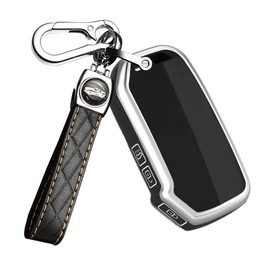 ontto Key Fob Case Fit for Kia 3-button Stylish Car Key Box for Telluride Forte Niro Ceed Black, Black(long Keychain)