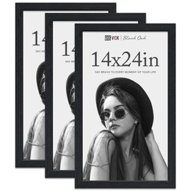 VCK 14x24 Frame for Poster & Picture - Black Oak 3 Pack, Natural Textured Solid Wood Frame, Wall Hanging