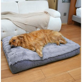 OMIVIER Large Dog Bed with Low-Angle Soft Pillow.Deluxe Dog Bed Fabric Comfortable and Soft.with Non-Slip Bottom, Washable pet Bed Medium for Crate.Color: Grey.
