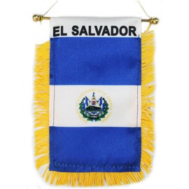 El Salvador Fringed Rear-View Mirror Window Hanging Flag with Suction Cup