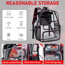 CAMTOP Clear Backpack Heavy Duty Transparent Bag See Through BookBag for Student School Work Festival Sport Travel