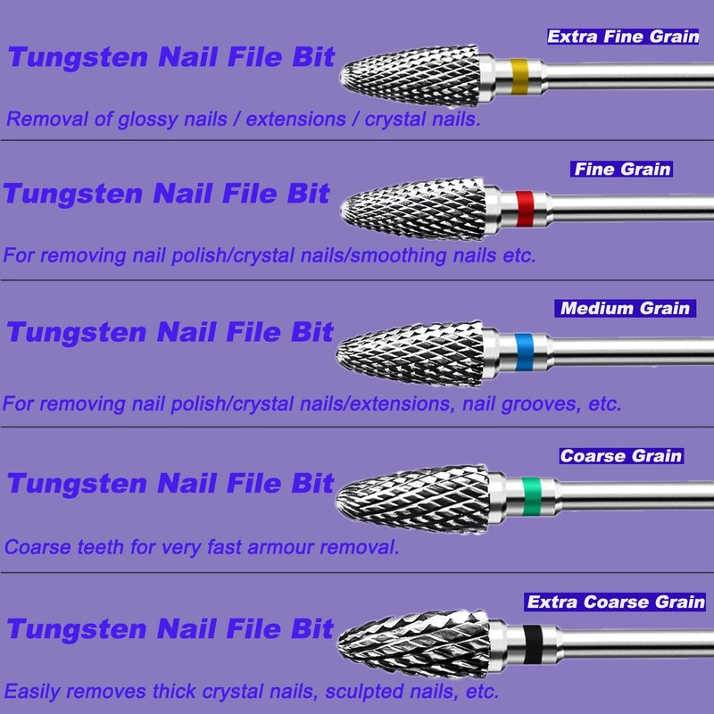 Fantexy 10pcs Ceramic Nail Drill Bits, 3/32 Inch Professional Tungsten