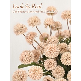 Yastouay 6pcs Fake Flowers Faux Silk Pompon Mums, Bulk Fake Mini Chrysanthemums with Stems, Artificial Kiku Flowers for Vase DIY Centerpieces Bouquet Floral Arrangements Decorations, Beige