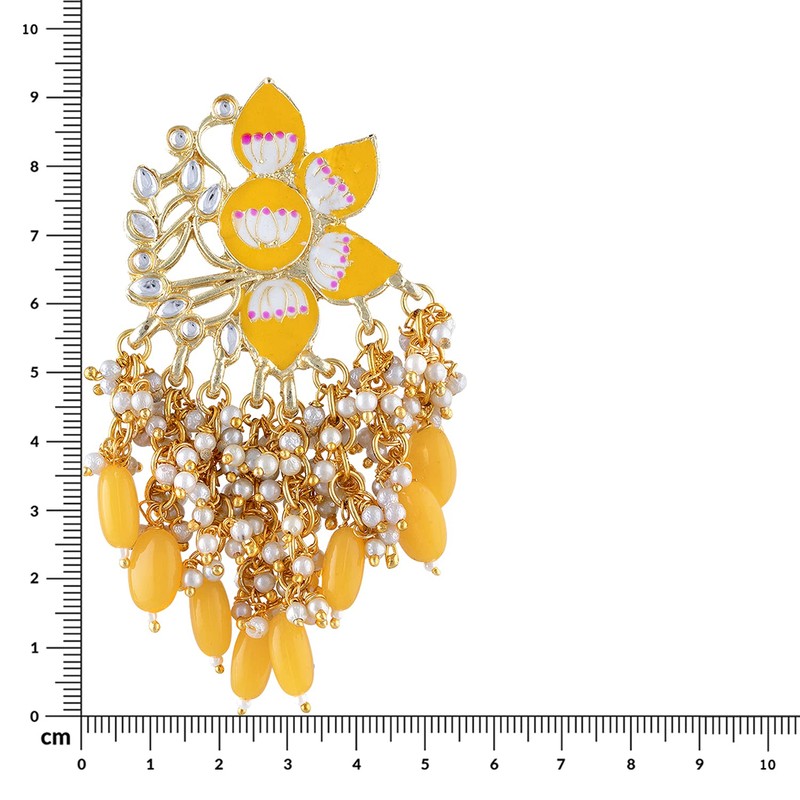 Aheli Gold Plated Meena Work Pearl Kundan Studded Dangle Drop