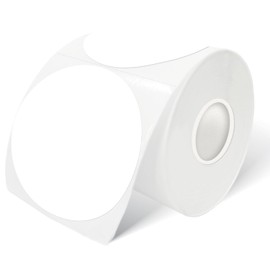 Yeachlaing 3 Inch White Round Thermal Sticker Labels, Self-Adhesive Circle Direct Thermal Labels, Multi-Purpose Roll Sticker Labels for DIY Logo Design, QR Code, Name Tag（ 410 Labels,1 Roll）