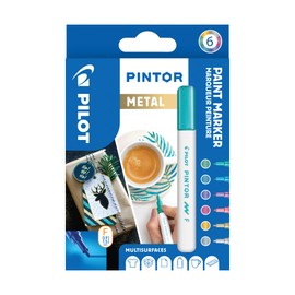 Pilot - Pintor, Wallet of 6 Creative Multi-Surface Water-Based Permanent Markers - Quick Dry - For Fabrics, Glass, Wood, Stone, DIY/Amateur Artists - Fine Tip - Assorted Metallic Colors