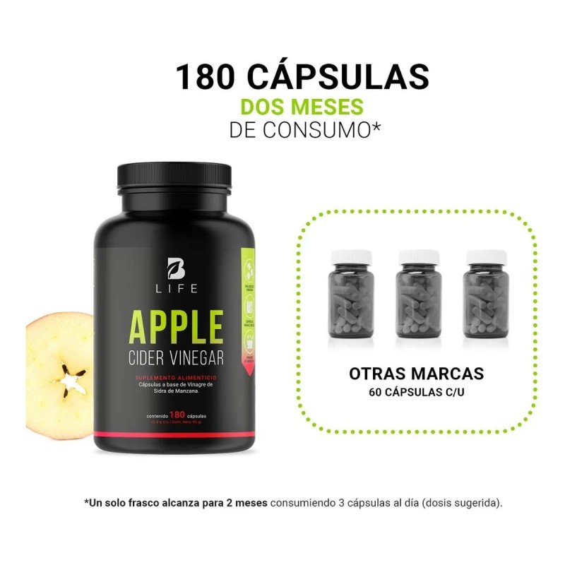Vinagre De Manzana 180 Cápsulas De 500mg B Life