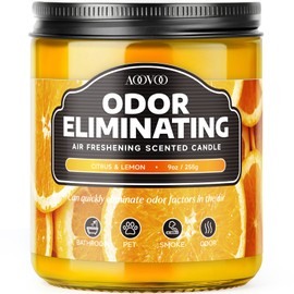 AOOVOO Citrus Lemon Odor Eliminating Highly Fragranced Candle - Eliminates 95% of Pet, Smoke, Food, and Other Smells Quickly, Non Toxic Air Freshing Soy Candle, 9 oz Up to 50 Hours Burn time