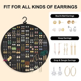 Nesyd Earring Organizer, Hanging Earring Holder Holds Up to 128 Pairs, Stud Earring Organizer Storage, Round Earring Display Earring Holder Organizer for Women Girls-Black A