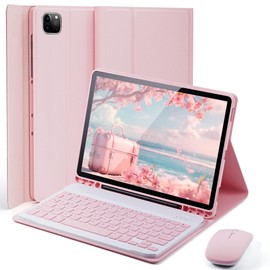 TUNKARMOR TUNKARMOR Keyboard Case for iPad Pro 13 (M4 2024) 13 inch - with Mouse and Detachable Keyboard, Slim Case with S Pen Holder, Auto Sleep/Wake-Pink