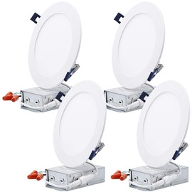 TORCHSTAR Essential Series 6 Inch Ultra-Thin LED Recessed Lighting with J-Box, 13.5W Dimmable Slim Panel Downlight 1000lm, ETL & Energy Star Listed, 2700K Soft White, Pack of 4