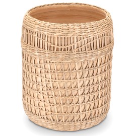 Decorasian Floor Vase for Pampas Grass, Decorative Vase Grasses, Decorative Container in Boho Style, Wood Look with Macrame Braid, L