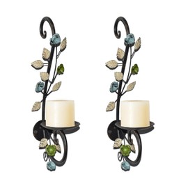 JUCONSIN Candle Sconces Metal Wall Sconce Candle Holder Set of 2, Antique Leaf Flower Wall Mount Candleholder Wall Candle Holder Hanging for Living Room, Wedding, Fireplace, Farmhouse