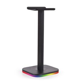 FUNFANG Headphone Stand Bottom Illuminated Headphone Holder RGB Light for Desk PC Gaming Headset Non-Slip Rubber Pad USB Wired Headset Display Support Bracket Detachable Headphone Hanger Rack