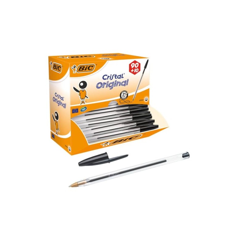 PACK OF 100 BLACK CRYSTAL BIC PENS 0.1MM MEDIUM TIP