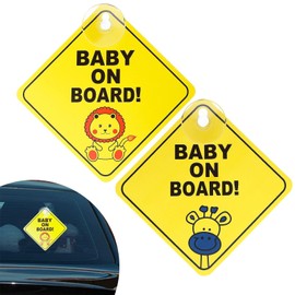 VIYNRAN 2 PCS Baby on Board Sticker for Cars, Baby On Board Warning Signs with Suction Cups Baby on Board Sticker Sign for Car Warning Removable(12.7 x 12.7 cm)