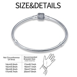 QIKAOLA 925 Sterling Silver Charm Bracelet for Women Butterfly Heart Clasp Snake Chain Charm Bracelet