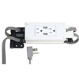 My Tidy Space USB A Compact In-Drawer Outlet Charging Station (2) USB-A Ports (2) 15A Plugs with Cord Management Arm for Office, Bathroom, Kitchen Cabinet Drawers