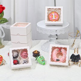 ROSPAKTEK ROSPAKTEK 90 Pack White Bakery Boxes 4x4x2 Inches Cookies Boxes Mini Bundt Cake Boxes Pie Boxes Cinnamon Roll Treat Boxes Chocolate Truffle Boxes Party Wedding Favor