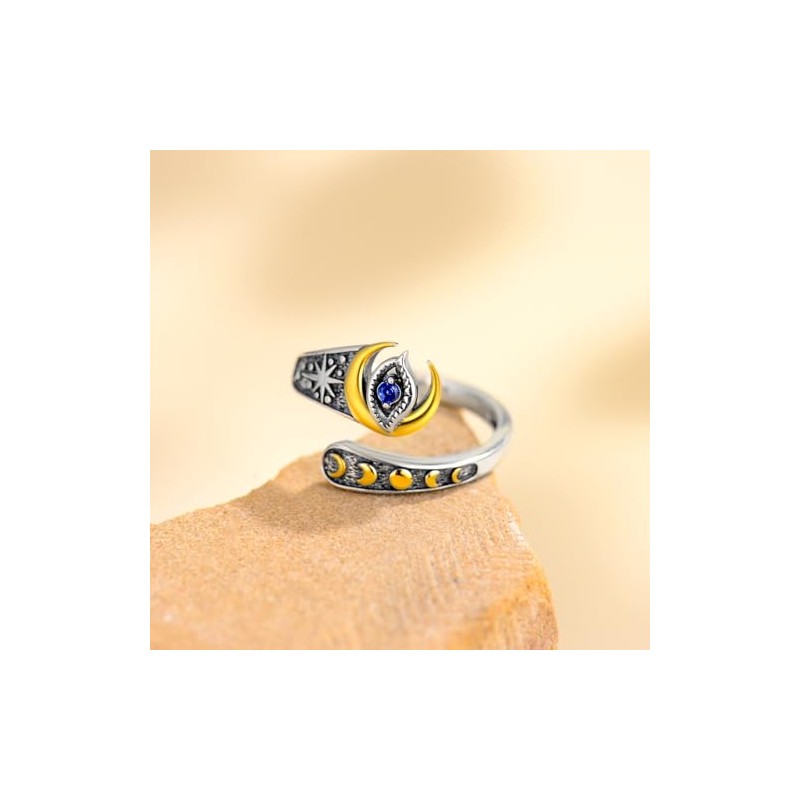 HUKKUN Evil Eye Ring Sterling Silver Evil Eye Spoon Ring