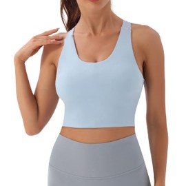JOYSPELS Sports Bras for Women Extra Comfort Criss-Cross Back Padded Workout Tops for Women Medium Support Light Blue