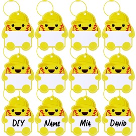TOHONGADON 12 Pcs 3.3 Inch PVC Positive Softball Keychain, Softball Luggage Tags for Suitcases, Softball Name Tags with Metal Ring for Team Gift Party Supplies, Yellow