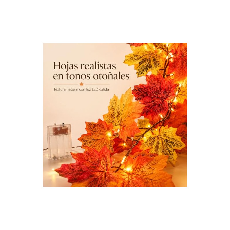 Guirnalda de Otoño con Luces Cálidas, 1.75 m, Hojas de