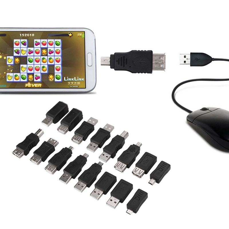 16PCS Multipurpose USB2.0 Adapter Converter USB Male to Female Micro