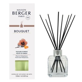 MAISON BERGER Reed Diffuser - Cube - Clear - Scented Bouquet with Reed Sticks - Prefilled with Lampe Berger Fragrance - 125 Milliliters - 4.2 Fluid Ounces (Velvet of Orient)