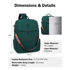 FADEON Laptop Backpack for Women Leather Travel Backpack with Laptop Compartment, Designer Ladies Computer Backpacks Green