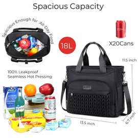 AIJIEKE Insulated Lunch Bag for Men Women, Lunch Box, Lunch Tote for Work, Large Leak Proof Cooler Bag with Removable Strap, Reusable Adult Lunchbag, Picnic, Office, Beach (A.Black)