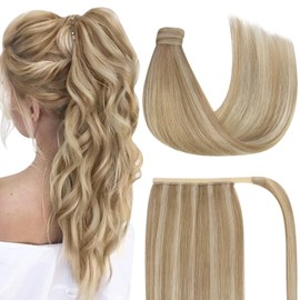 Ve Sunny Blonde Ponytail Extension Human Hair Long Ponytail Extension Human Hair Dark Ash Blonde Highlights Golden Blonde Real Hair Ponytail Extension Blonde Ponytail Hair Clip 80g 22inch