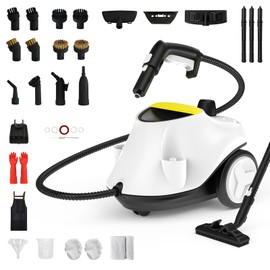 Steam Cleaner, with 27 Accessories, 2000W Portable Household Steamer, with 2.1L Tank and 6M Extra-Long Power Cord for Floor Cleaning,Tile, Carpet, Furniture, Upholstery, Grout, Kitchen, Car (white)