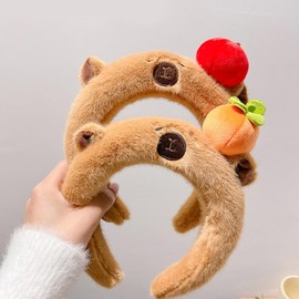 SANGXIU Teens Cartoon Capybara Shape Headband Adult Plush Headpiece for Makeup Washing Face Sports Headband Anti Hair Slip, 50-60cm/ 19.69-23.62in, Turtle