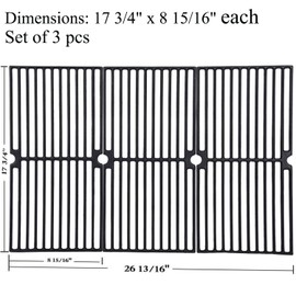 GasSaf Grill Grates Replacement for Brinkmann 810-2410-S,810-2511-F,810-9415-W,810-7490-F, Charmglow 810-8410-F, Browning, Grillada & Others, Set of 3 Cast Iron Cooking Grate(17 3/4" x 8 15/16" each)