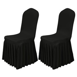 Babenest 2pcs Chair Cover with Long Skirt, Washable Universal Parson Chair Protector, Anti-Dirty Stretchy Dining Room Skirted Chair Slipcover Extended Version for Home, Hotel, Ceremony, Party(Black)