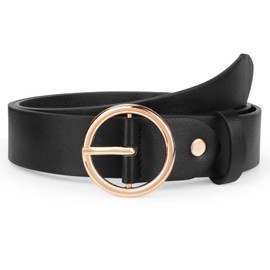 WHIPPY Fashion Leather Belt for Women Jeans Ladies Waist Belt with Round Buckle for Pants Black with Gold Buckle L
