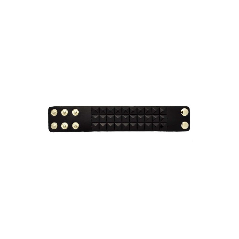 Black Checkered Studded Black Leather Bracelet