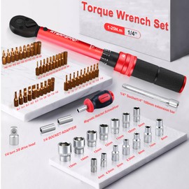 ATsafepro 61PCS Bike Torque Wrench Set 1-25 Nm, Small Torque Wrench 1/4 Drive Including 1/4-3/8-inch Adapter,10CM Extension, Screwdriver. Accuracy ±3% 72 Teeth for Bicycles, Motorcycles
