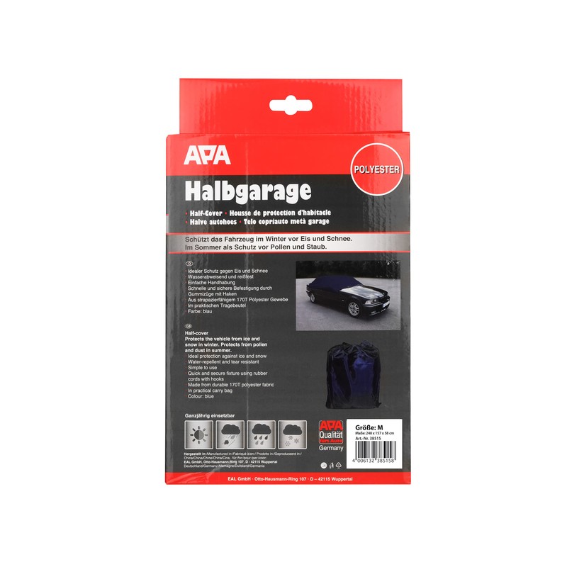 APA 38515 Halbgarage Auto, Autoabdeckung, Autoplane, Größe M, Polyester, blau