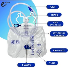20 Pack Large 2000 ml Urinary Drainage Bag for Adults, Latex-Free Sterile Urine Bag with Anti-Reflux Chamber, Bolsa de Orina Desechable